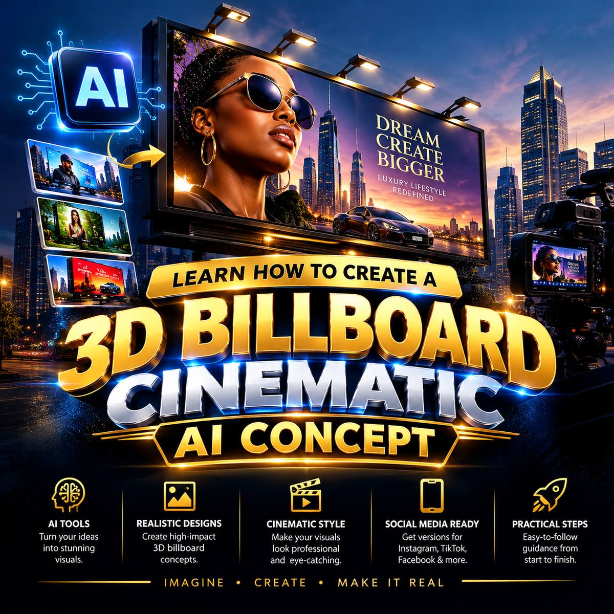 Buy LEARN HOW TO CREATE A 3D BILLBOARD CINEMATIC AI CONCEPT by OluBukola Shittu on Selar