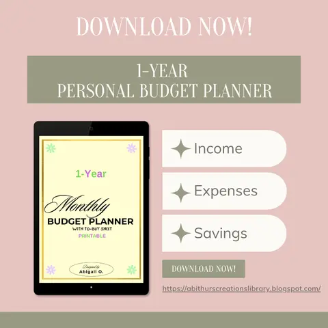 1-Year Personal Monthly Budget Planner with To-Buy Sheets