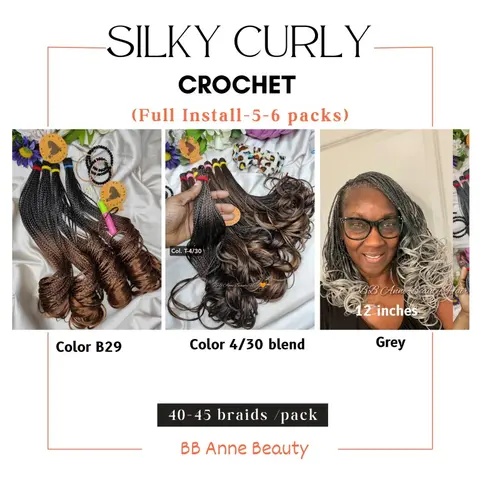 SILKY FRENCH CURL CROCHET BRAIDS | Full Head: 6 packs (210-240 strands)
