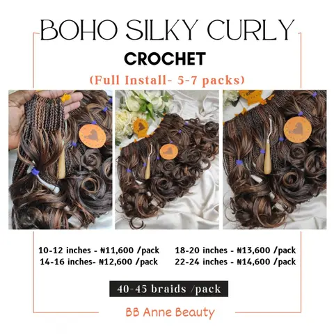 BOHO SILKY FRENCH CURL CROCHET BRAIDS | Full Head: 6 packs (210 strands)
