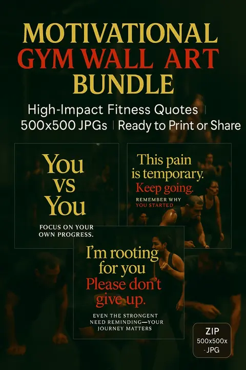 Motivational Gym Wall Art Bundle – 3 Bold Fitness Quote Prints (JPG)