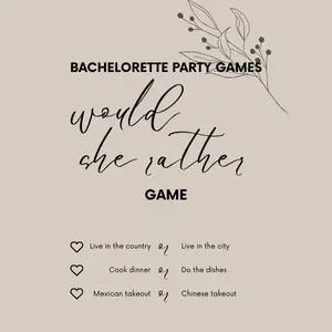 Bachelorette Party Games - She Would Rather.. Game
