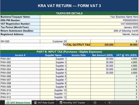 KRA VAT Return (Form VAT 3) | Excel Template for Kenyan Businesses