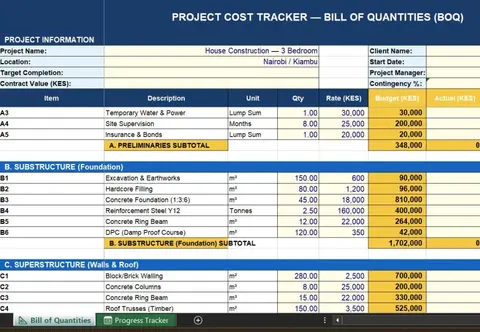 Project Cost Tracker & BOQ | Excel Template for Kenyan Businesses