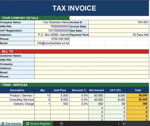 VAT Invoice Template | Excel Template for Kenyan Businesses