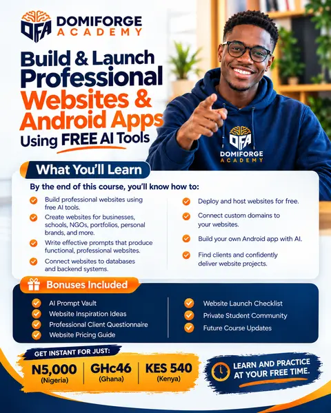 Build & Launch Professional Websites & Android Apps Using FREE AI Tools  Without writing a single line of code.