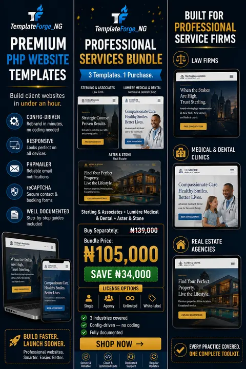 Professional Services PHP Template Bundle — Law Firm, Medical & Real Estate Templates