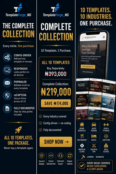 TemplateForge_NG Complete Collection — All 10 Premium PHP Website Templates
