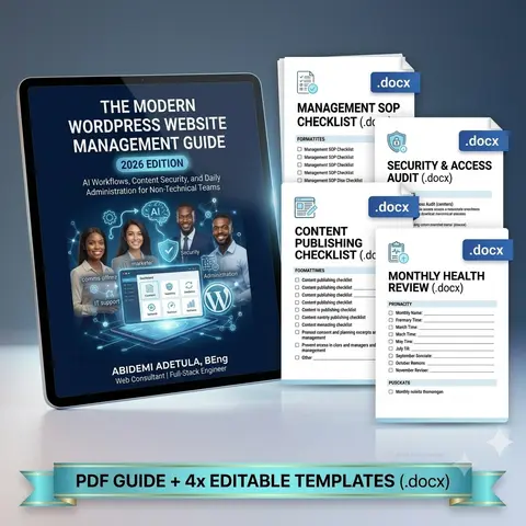 The Modern WordPress Website Management Master Toolkit (2026 Edition) — PDF Guide + 4x Editable Office Templates (.docx)