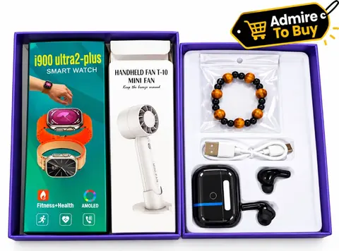 4 in 1 Smart Watch, Airpod, Fan and Bracelet bead,