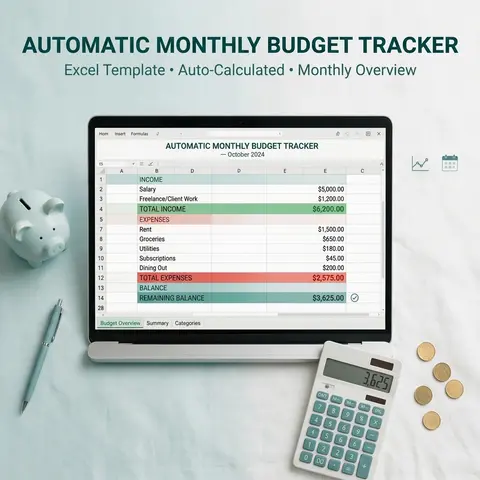 AUTOMATIC MONTHLY BUDGET TRACKER - EXCEL (Auto Calculates Balance)