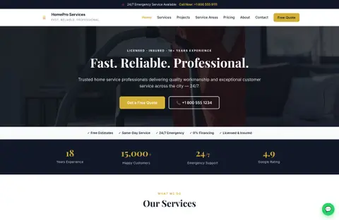 HomePro — Premium Home Services & Contractor PHP Template (Plumbing, HVAC, Electrical & More)