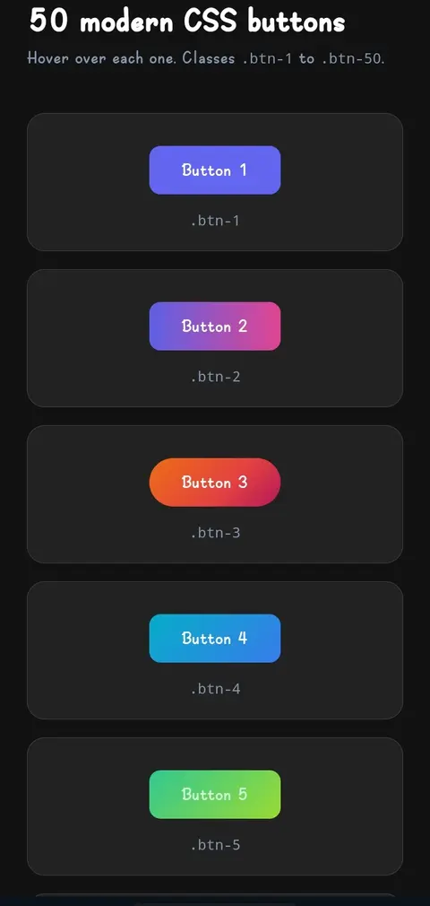50 Modern CSS Buttons Pack - .btn-1 to .btn-50 (Copy & Paste)